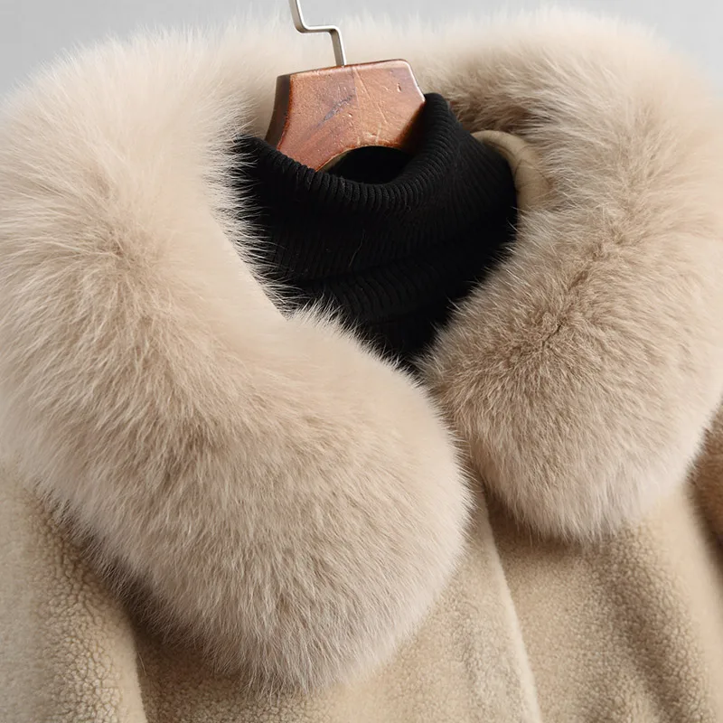 

Fox Jacket 200% Fur Wool Hooded Mink Fur Pocket Real Fur Coat 2021 Korean Long Coats Autumn Winter Coat Women Clothes WHF225