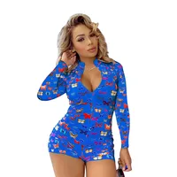 Butterfly Print Long Sleeve Sexy Bodycon Jumpsuit Playsuit Women  Autumn 2021 Zip Up Party Clubwear Slim Romper Jumpsuits Shorts 5