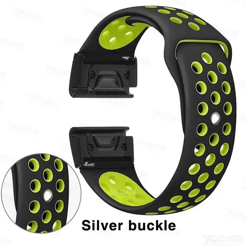 YOOSIDE Fenix 6X браслет 26 мм Quick Fit водонепроницаемые часы с силиконовым корпусом ремешок для Garmin Fenix 3/Fenix 5X/5X Plus/D2 Delta PX - Цвет: Green-Silver buckle