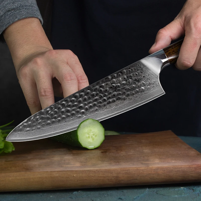Нож шеф-повара из дамасской стали с деревянной ручкой | Дом и сад