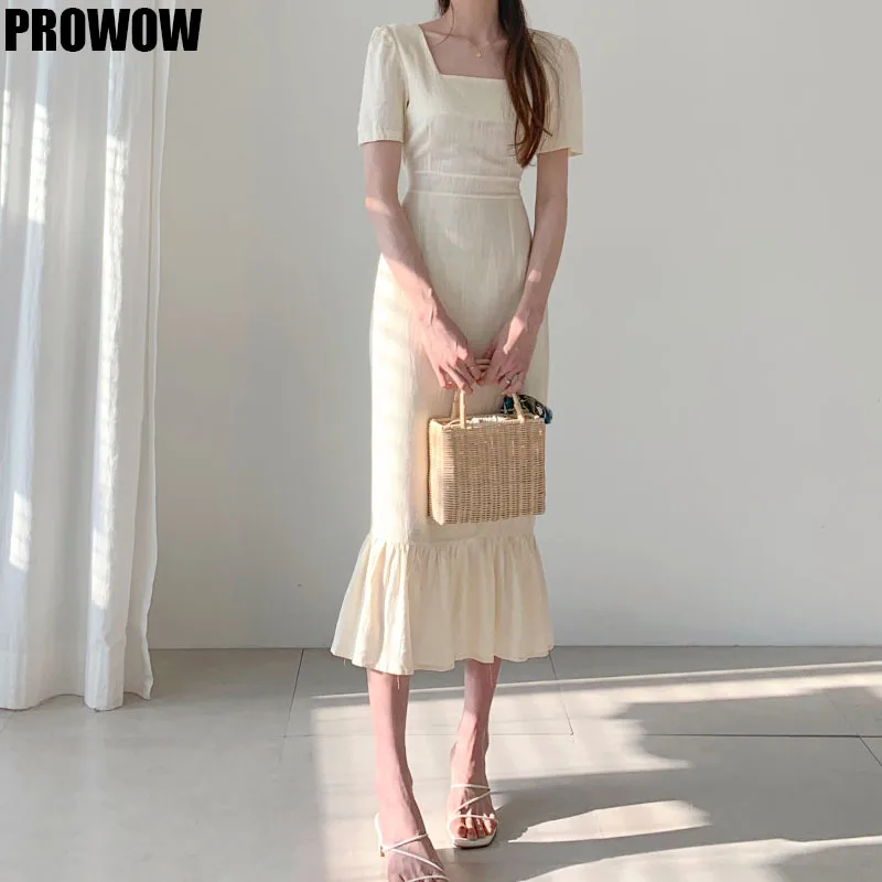 

Elegant V-Neck Slim Waist Dress Cotton Linen Dress Summer Dress Female Vintage Loose Office Lady Long Korean Dresses 2020