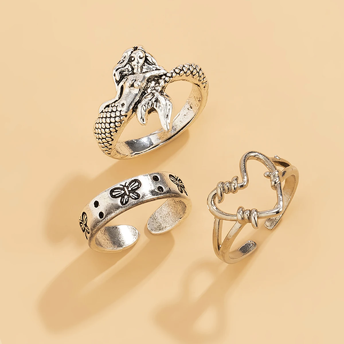 

Gothic Snake/Heart/Butterfly Finger Ring for Women Fashion Silver Color Vintage Knuckle Ring Set Fashion Stackable Rings Jewelry
