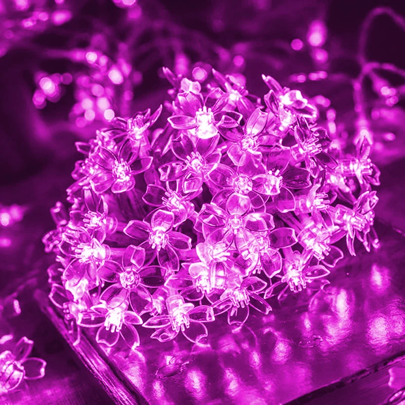 Pink 10/20 Вт, 30 Вт, 50 м вишня в цвету гирлянда со сказочными огнями светодиодный светящаяся гирлянда в виде цветов для елки Свадебная декорация внутри снаружи - Испускаемый цвет: Pink