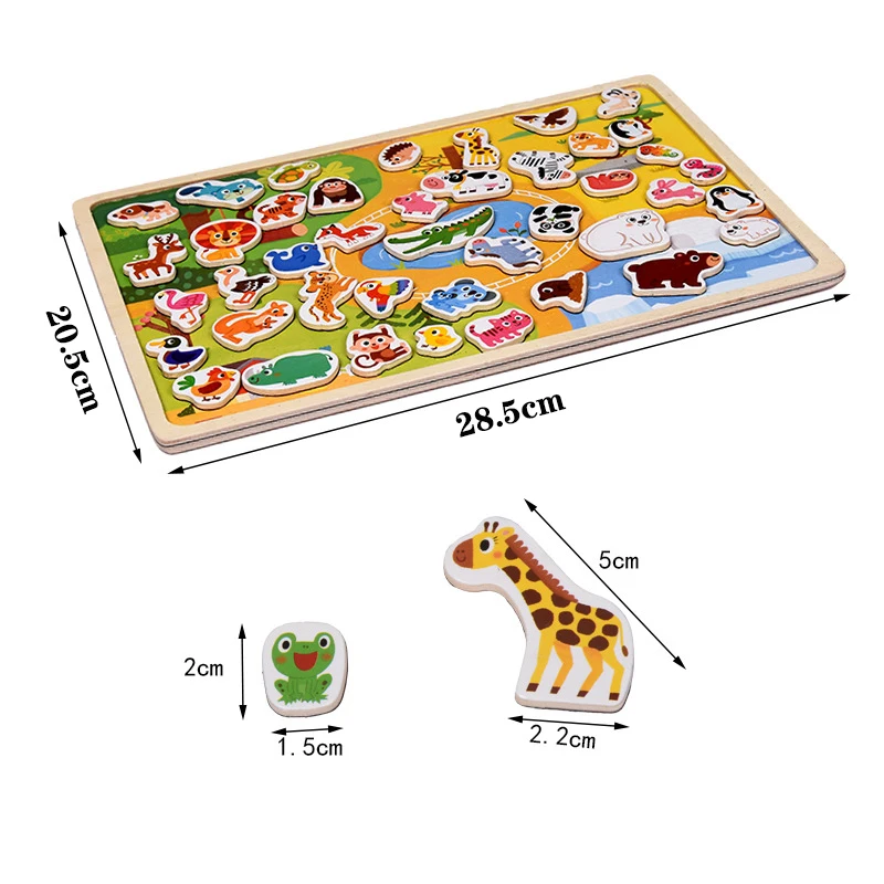 

Magnetic wood puzzle, educational toy for child learning, animals and traffic