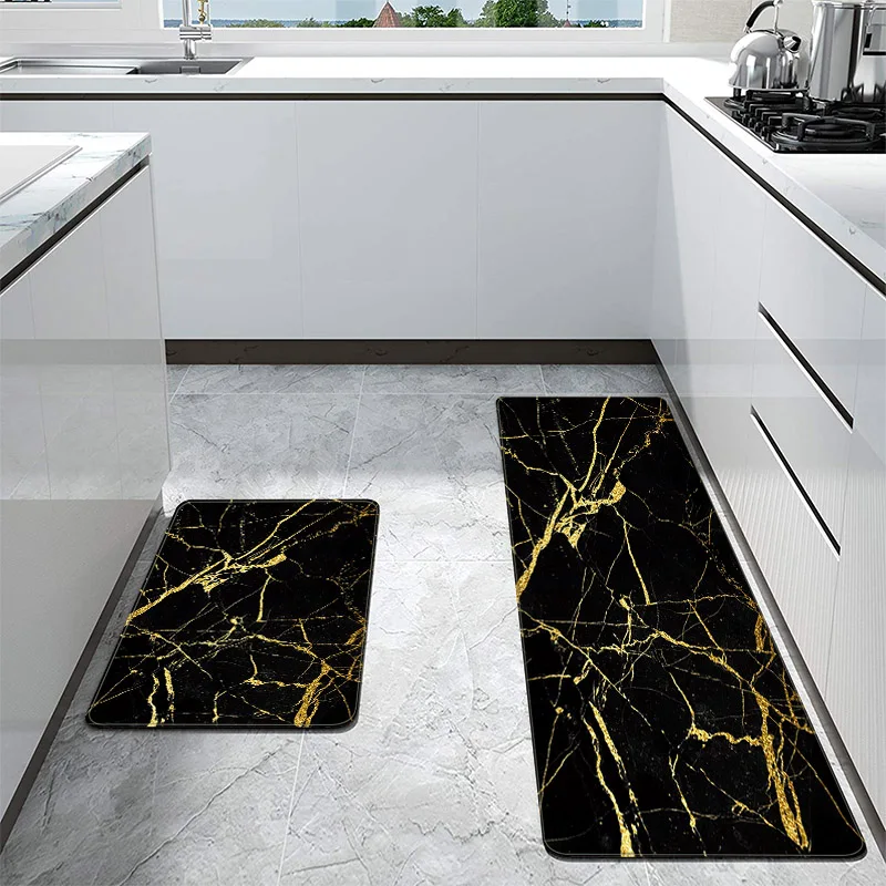 

Home Kitchen Doormat Entrance Door Mat Carpet In The Living Room Decorative Rug Soft Bedroom Not Slip Black Marble Carpets 1 Pcs