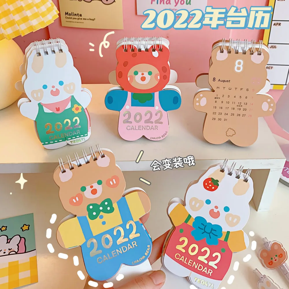 

Calendar 2022 Kawaii Calendar Bear Rabbit Desk Calendar Bedroom Decoration Cute Desktop Calendar Stationery