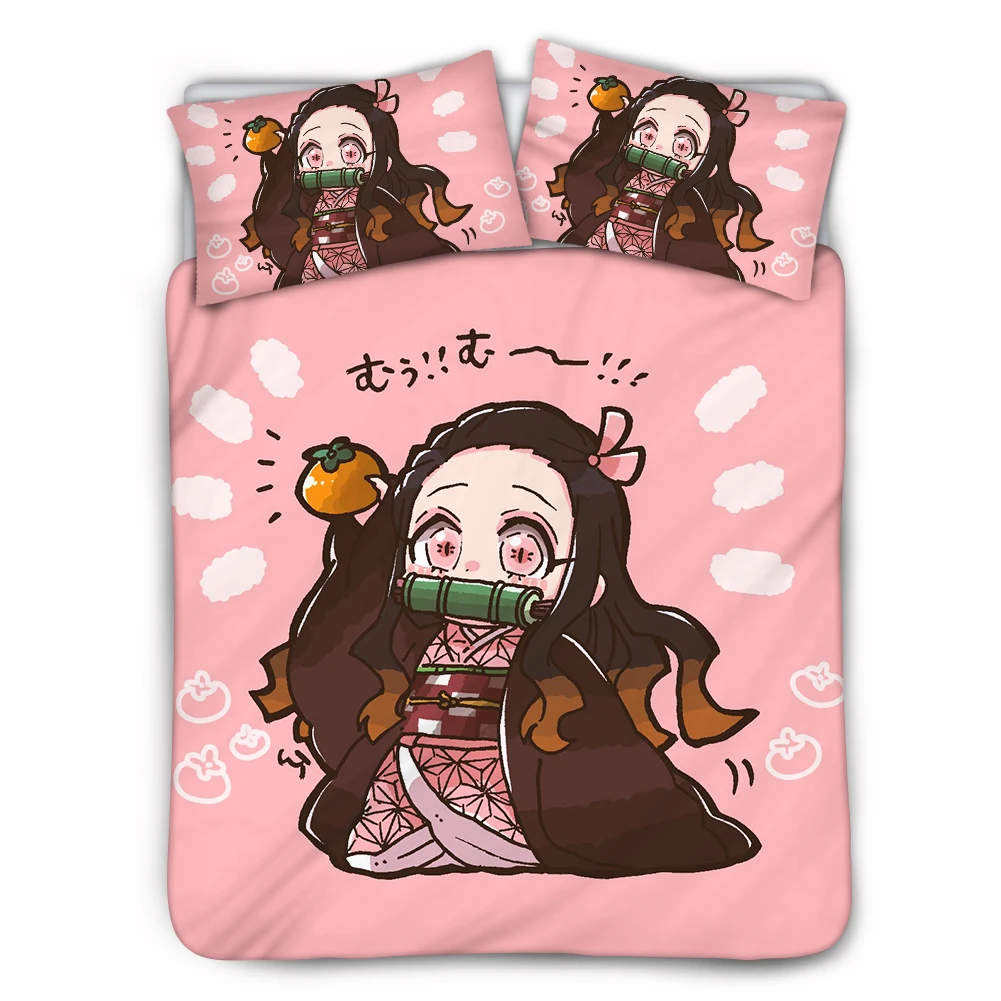 

Upetstory Home Textile Cartoon Demon Slayer Duvet Cover Pillow Case Bed Sheet Boys Girls Kids Bedding Linens Set King Queen Twin
