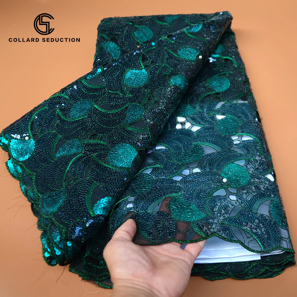 

Темно-зеленая африканская кружевная ткань CS 2021, Высококачественный кружевной материал из органзы, нигерийская французская кружевная ткань...