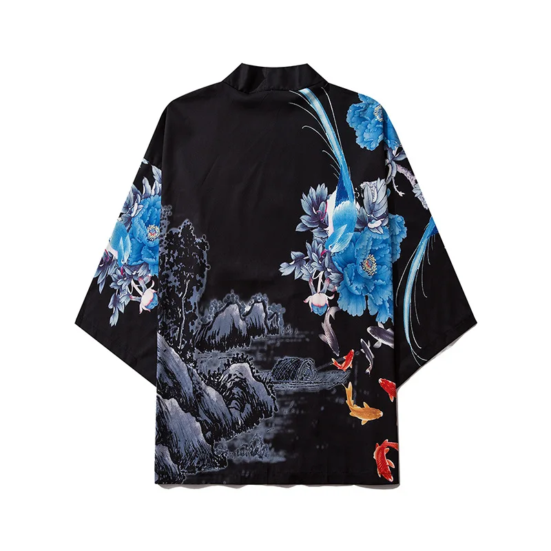 

Kimono Traditional Men Women Loose Coat Seven-quarter Sleeve Caidigan Printing Crane Sunscreen Japan Clothes Yukata Kimono New