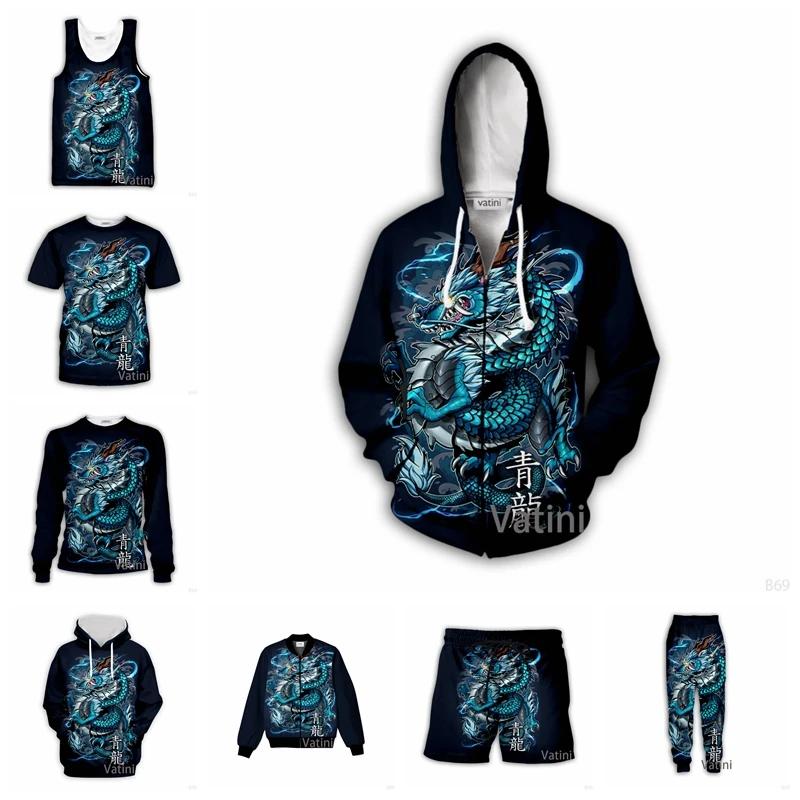

Fashion Men Women Blue Dragon 3D Full Print Hoodies Harajuku Zipper Pullover Sweatshirt Unisex Casual Tracksuit