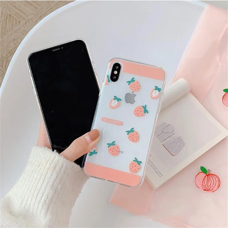 Для Iphone 7 8 Plus 6s розовый клубничный узор чехол для телефона IPhone X XS 6 мягкий