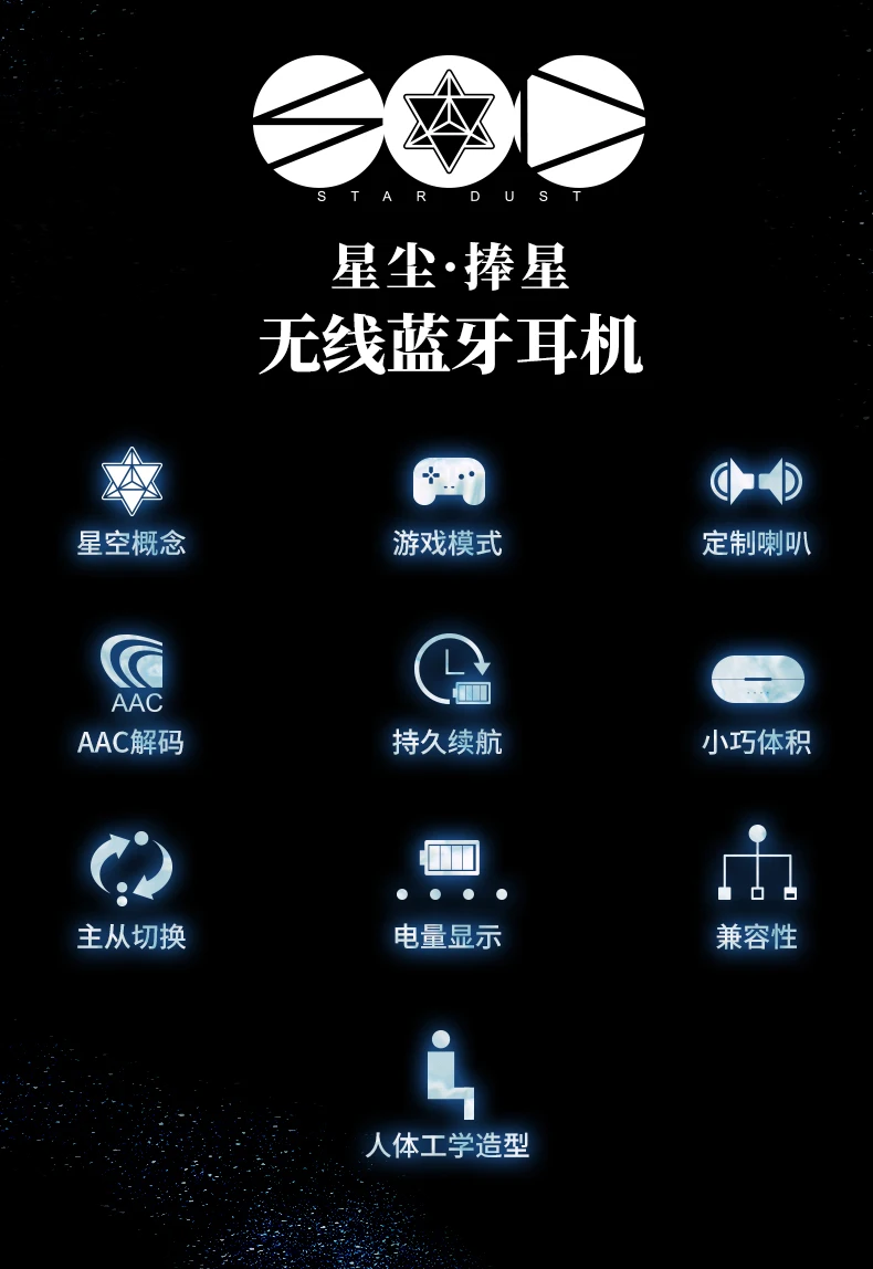 Bluetooth-гарнитура Moeyu Stardust starry sky VOCALOID/V беспроводные наушники-вкладыши с зарядкой 350