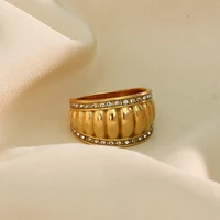 2021 new design bold wide texture croisstant bread shape gold ring 3a cz paved luxury gold rings for women party jewelry
