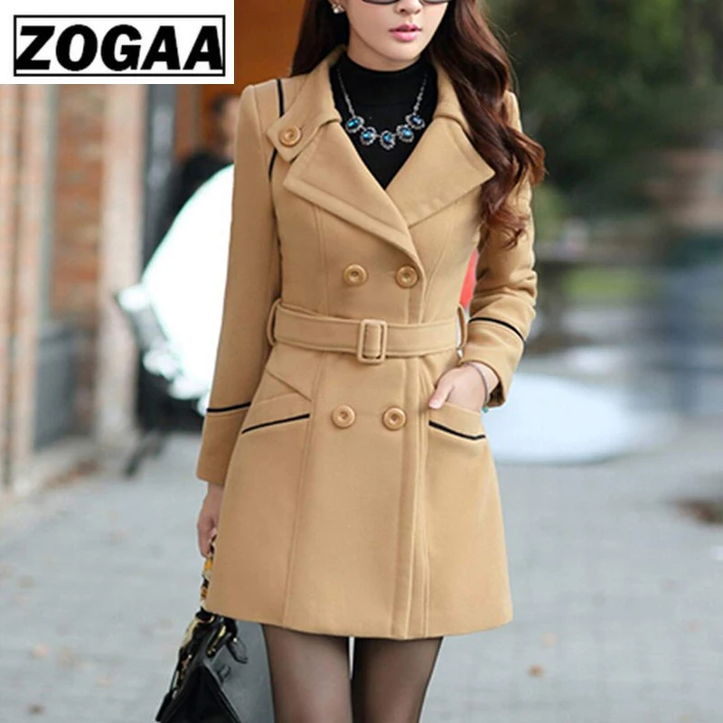 ZOGAA Женское шерстяное пальто зима-весна модный длинный Тренч женская теплая
