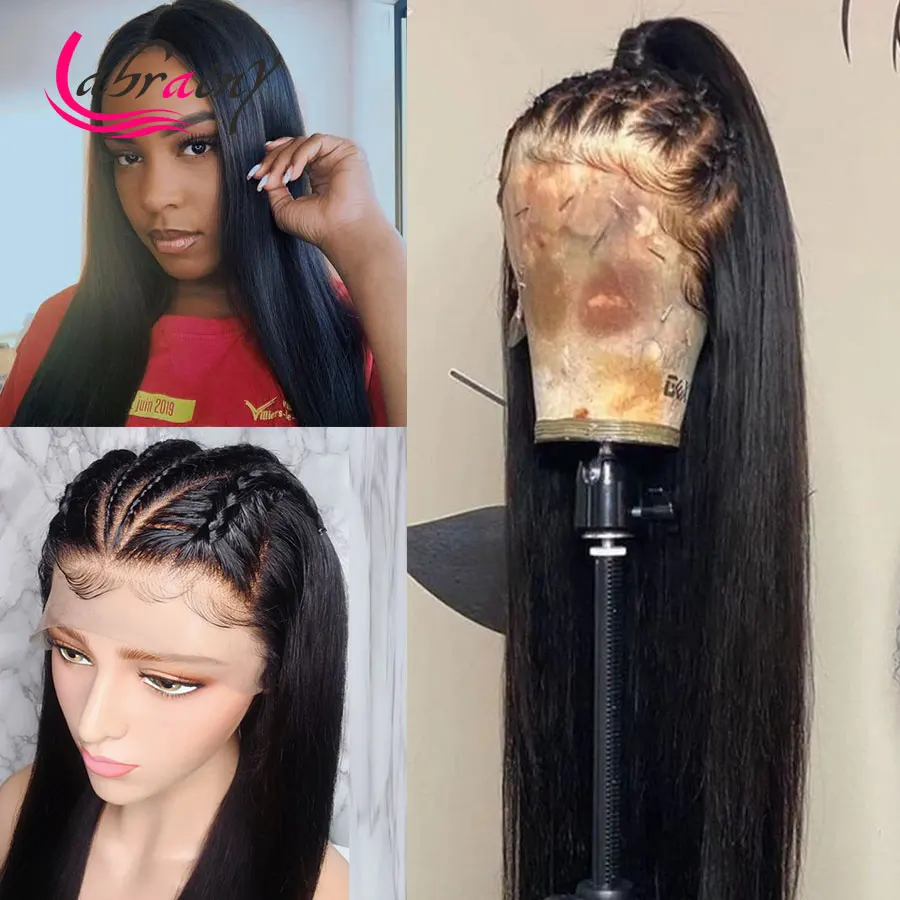 

13X6 HD Transparent Full Lace Frontal Human Hair Wig Straight Glueless Pre Plucked Brazilian 360 Lace Front Wig Natural Color