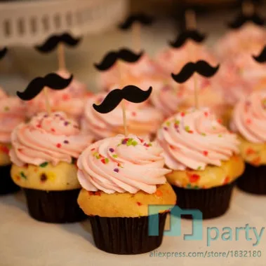 

Ручная работа черный Усы кекс Toppers, детская вечеринка для мальчика день рождение украшение, товары для вечеринок день рождения свадебное украшение