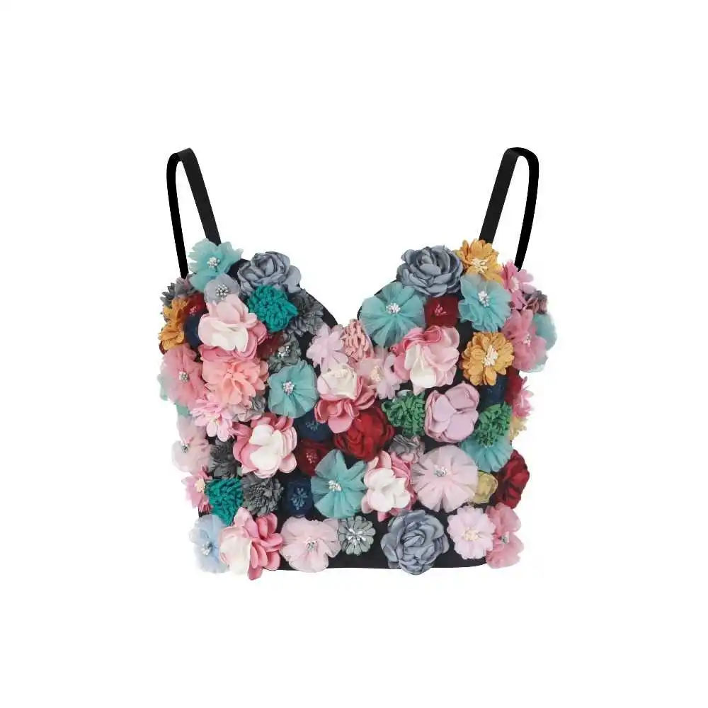 

2021 V summer neck flower applique Tops sexy women's camisole A470