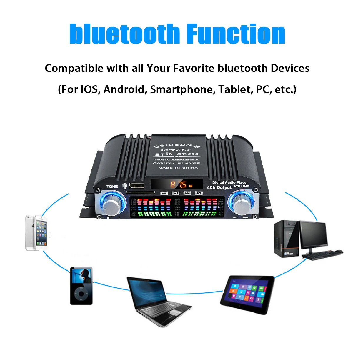 Цифровой усилитель BT-998 12V/220V 2CH