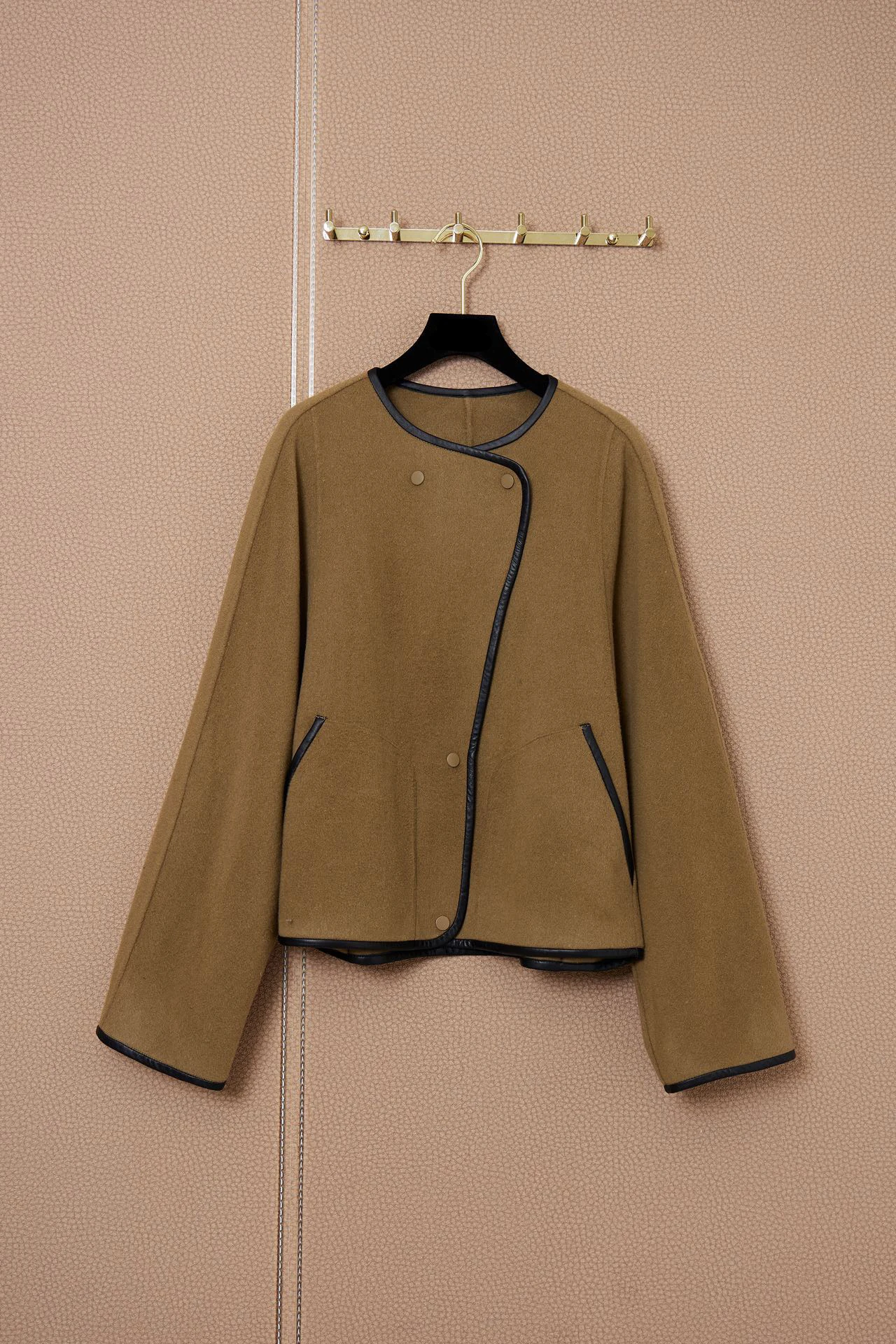 

High Quality Women Comfortable Temperament Single Breasted Patchwork Round Neck Cashmere Wool Coat