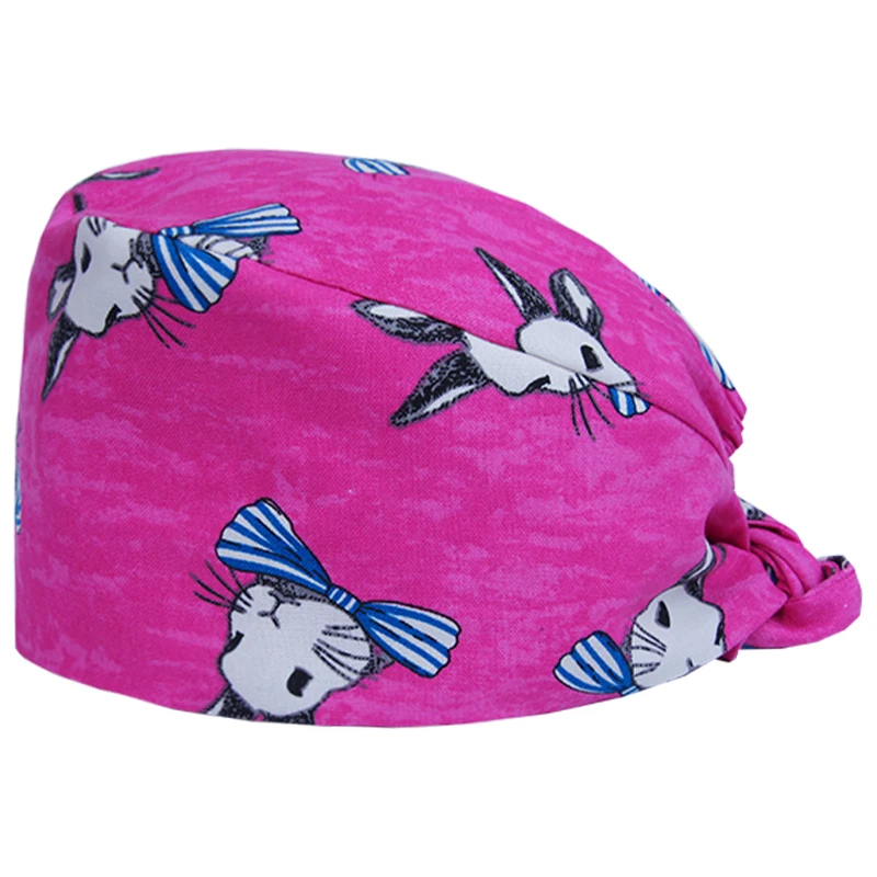 

Rabbit Print Adjustable Scrubs Hat With Sweatband Unisex 100% Cotton Beauty Salon Nursing Pet Working Scrub Caps M101