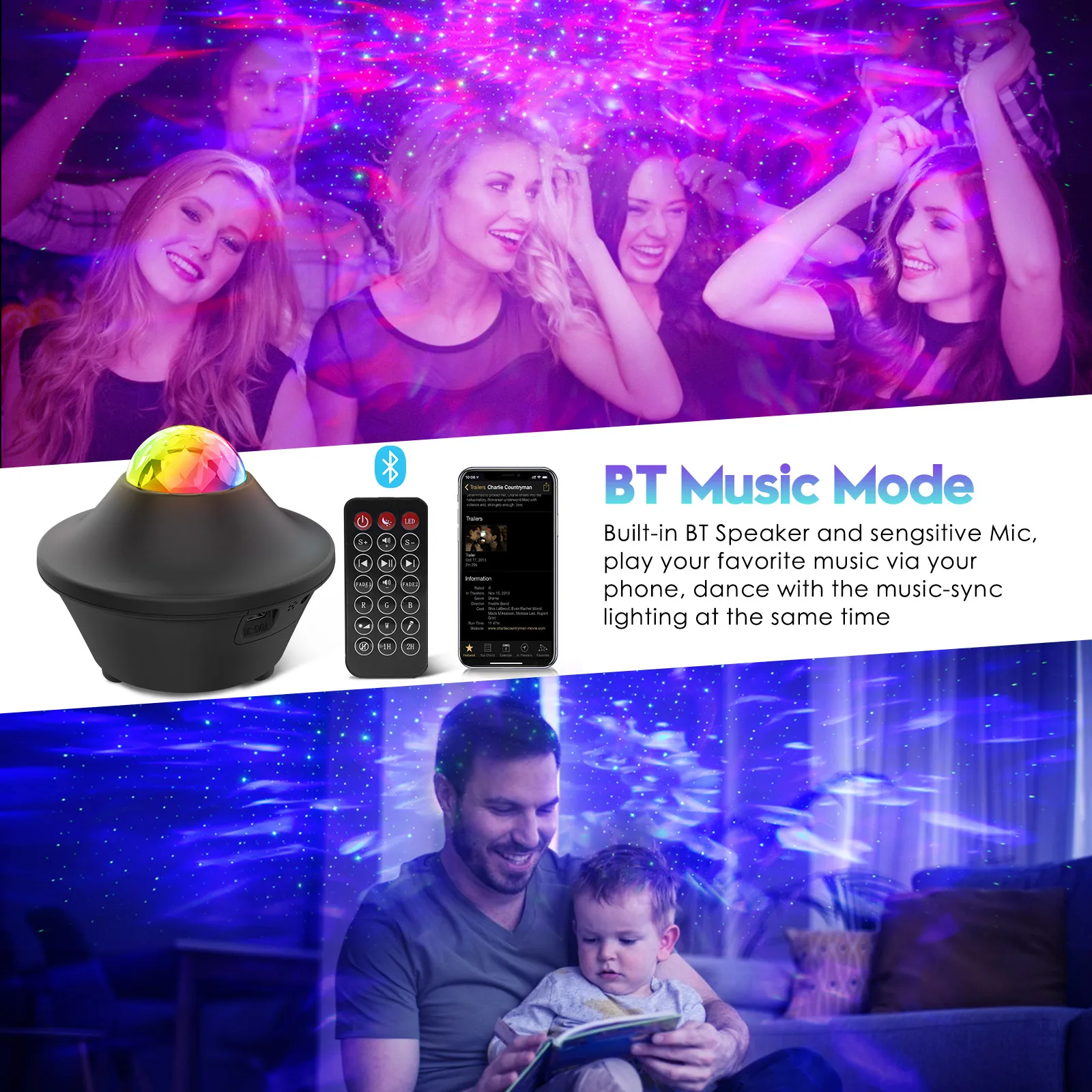 Colorful Starry Sky Galaxy Projector Nightlight Child Bluetooth Music Player Star Night Light Romantic Projection Lamp Kids Gift | Лампы и