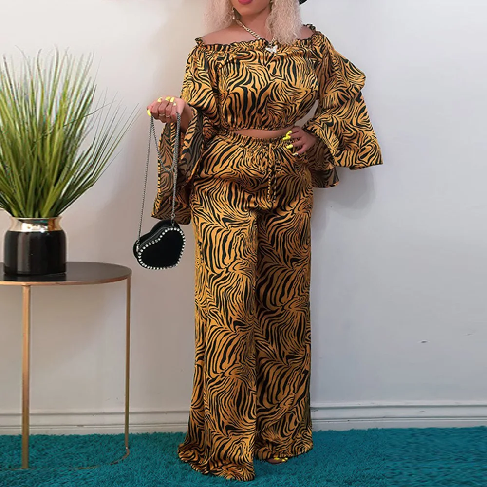 

Размера плюс комплект из двух предметов, новинка 2021, женский модный осенний эластичный комплект из двух предметов с цифровой печатью в афри...