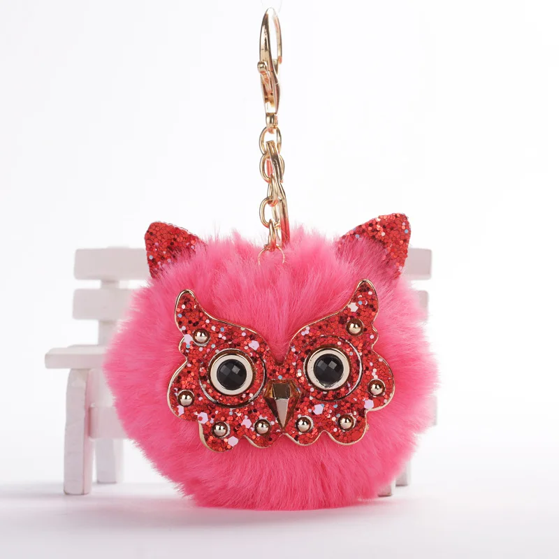 New Kawaii Cat Ear Glasses Owl Key Chain Pompom Rabbit Hair Plush Ball Animal Toys Car Pendant Gift For Kids Children | Украшения и