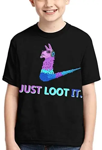 

Just Loot It Kids T-Shirt Short Sleeve Tee Llama for Youth Teen Video Gamers Fans