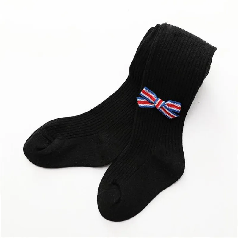 Однотонные зимние колготки для маленьких девочек хлопковые мягкие с бантом 6