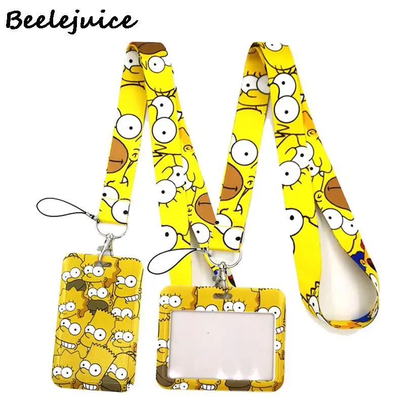 Yellow Funny Cartoon Characters Anime Fashion Lanyards Bus ID Name Work Card Holder Accessories Decorations Kids Gifts