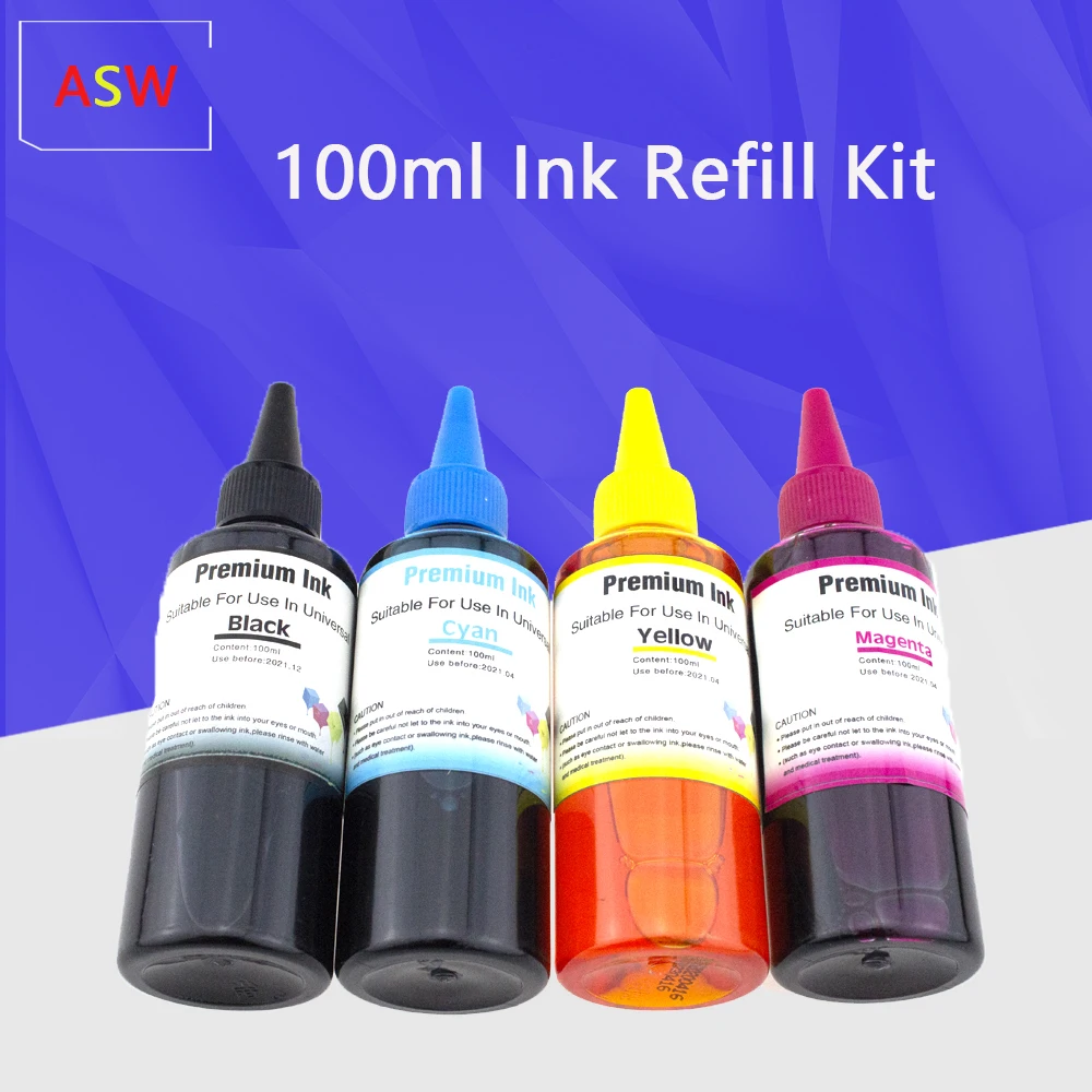 

Universal 100ml x4 Refill DYE Ink kit for Epsons Canons HPs Brothers DELLs Kodaks Inkjet Printer CISS Cartridge Printer Ink