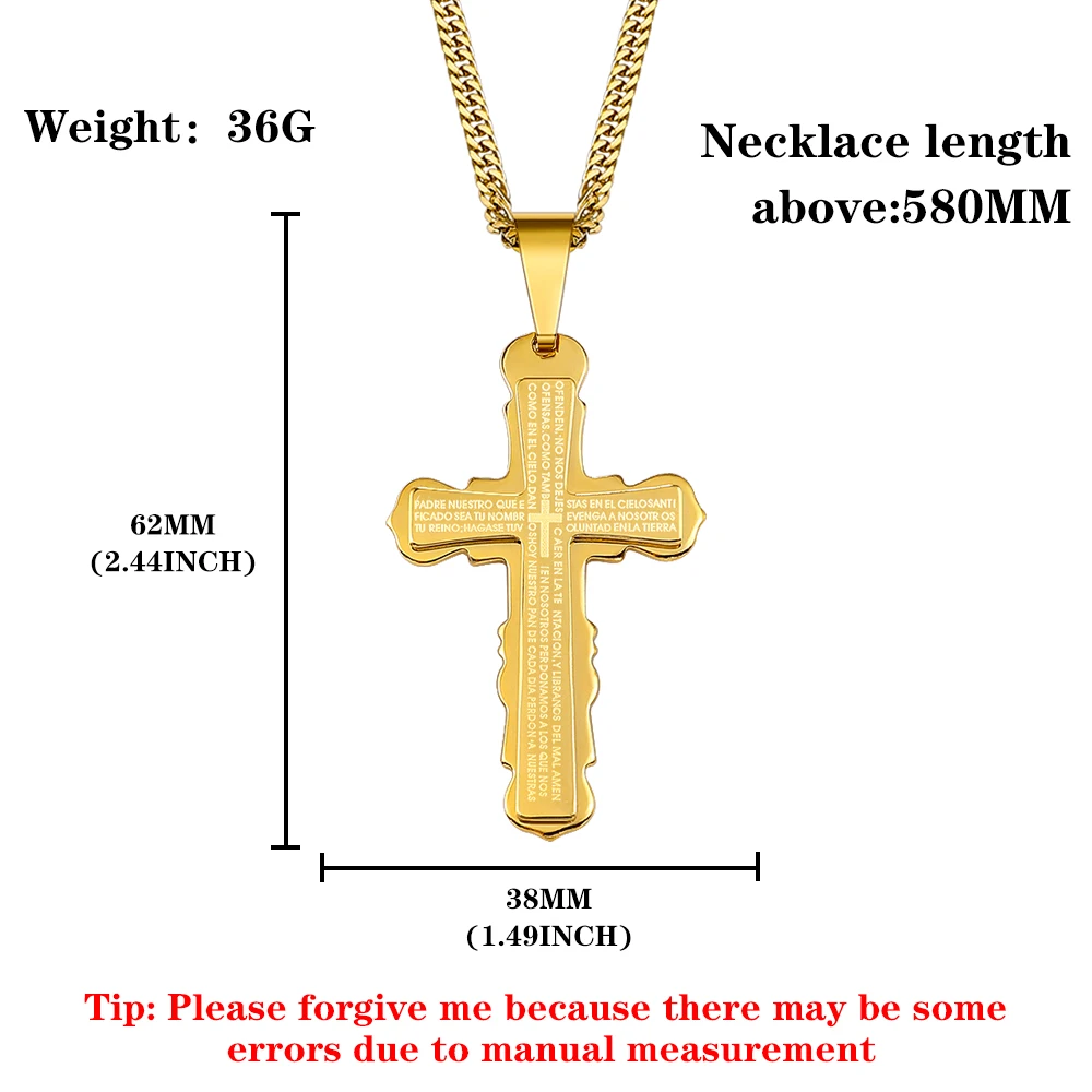 

Retro Christian Jesus Single Titanium Scripture Cross Necklace Stainless Steel gold Prayer Choker Cross Pendants For Men Colar