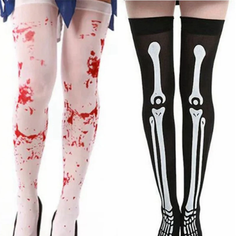 

Adult Women Halloween Socks Thigh High Stockings Skeleton Cosplay Terror Blood Socks Carnival Fancy Costume Halloween Decor