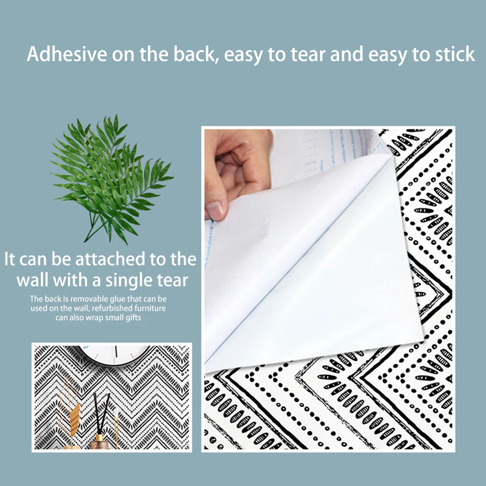 

1.5ftX20ft/Roll Self-Adhesive Wall Stickers Wood Wallpaper Peel and Stick Vintage Geometric Wave Paper Vinyl Stickers Tile Stick