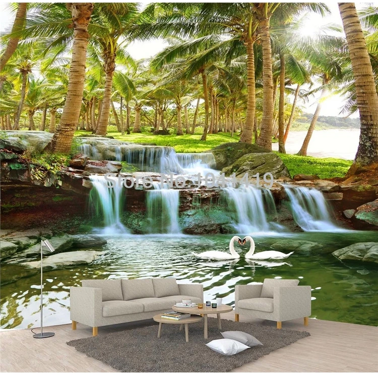 Пользовательские обои 3D кокосовый лес водопады фото настенные фрески гостиная ТВ диван фон стикер на стену самоклеящийся Декор