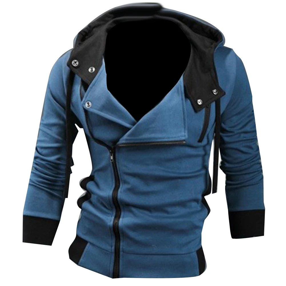 Мужская толстовка с длинным рукавом и молнией сбоку куртка капюшоном пальто