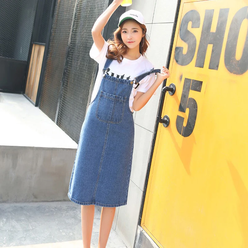 Женское джинсовое платье повседневное на бретелях большие размеры XL весна-лето