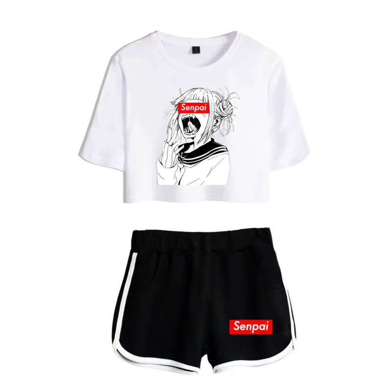

Senpai 2D Women Two piece Set Fashion Summer Short Sleeve Crop Top+Shorts 2021 New Arrival Hot Sale Casual Streetwear Clothes