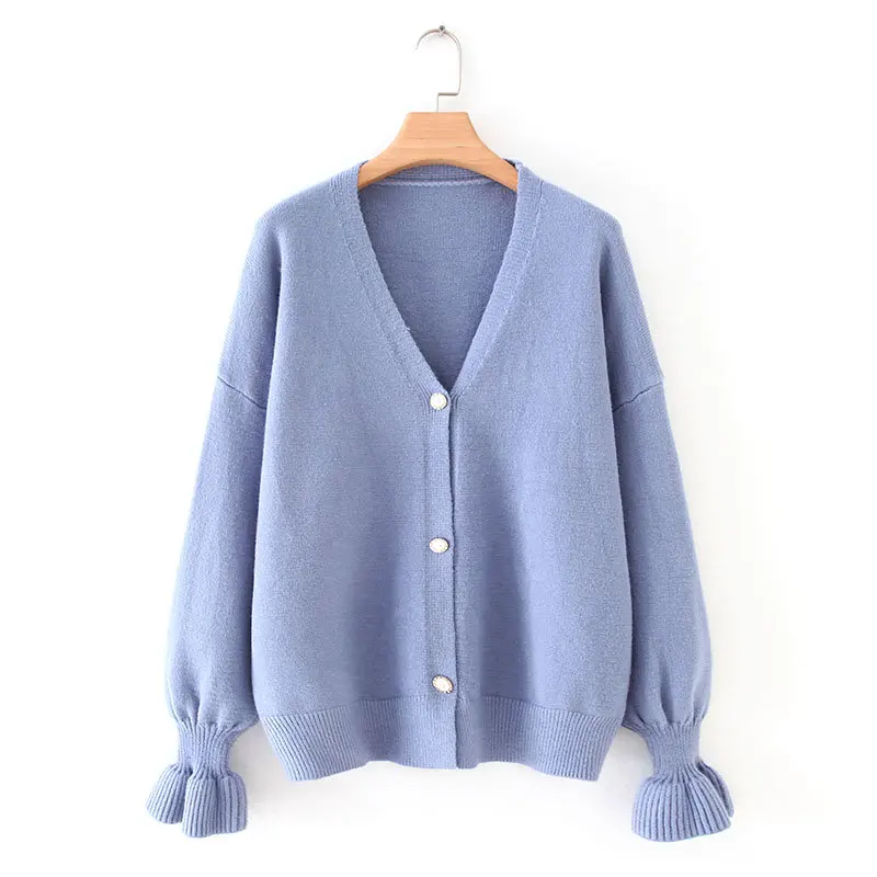 Новый осенний женский однотонный вязаный свитер с v-образным вырезом Женский