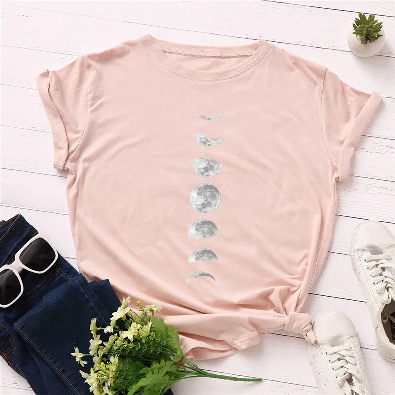 2020 женская футболка с коротким рукавом астрология фаза Луны топ принтом для
