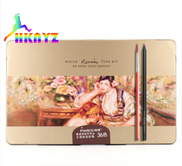 

1sets Marco Renoir Pack of Iron Box 24/36/48 Colors Watercolor Paint Rainbow Pencils Water Soluble Color Lead Color Pencil Set