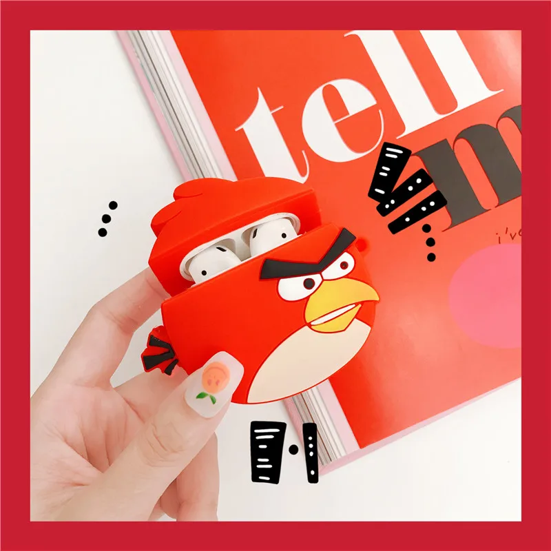 Милый мягкий силиконовый чехол для наушников с 3d рисунком Angry Bird Apple новинка Airpods