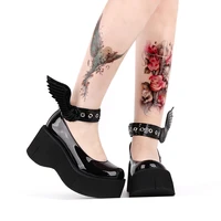 fashion classic spring women high heels lolita platform shoes new female black demon wings casual black gothic muffin shoe