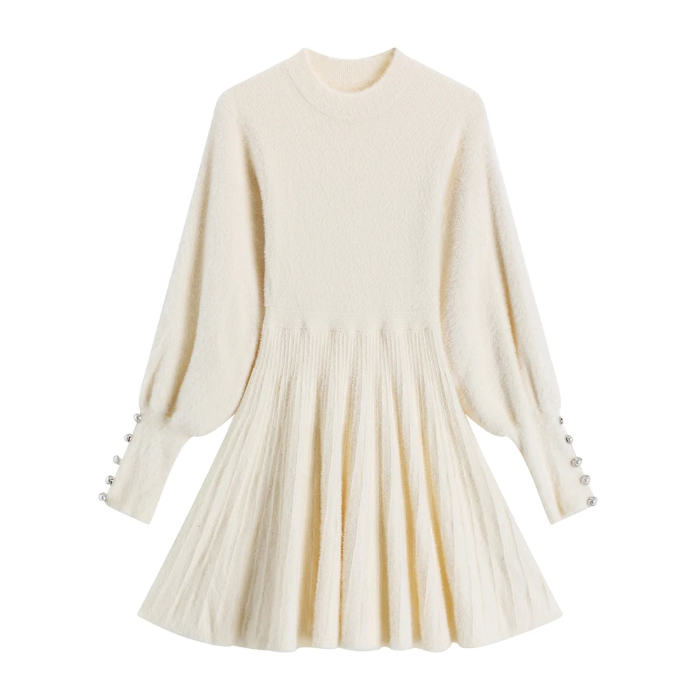 high quality autumn winter knitted sweater dress women korean sweet vestidos long sleeve button casual pull mini dress for women free global shipping