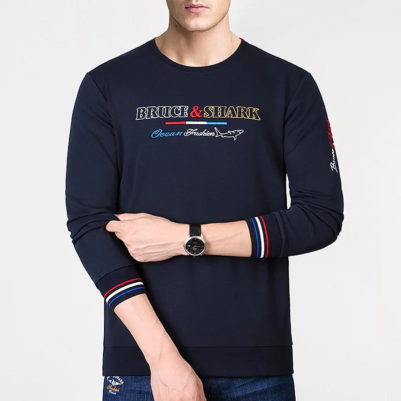 Брюс и Акула длинный рукав для мужчин размера плюс M To3XL 4XL хлопок 95% модная повседневная мужская высокая круглая 2355 с вышивкой