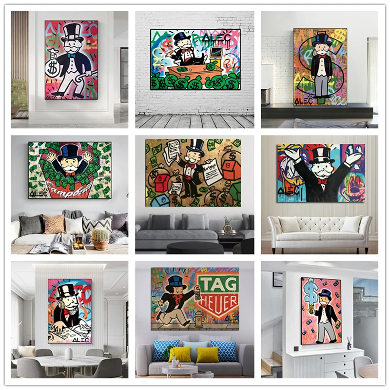 

Alec Monopoly Graffiti Poster Wall Art Money Dollar Painting Wall Cuadro Prints The World is Yours Modern Art Picture Home Decor