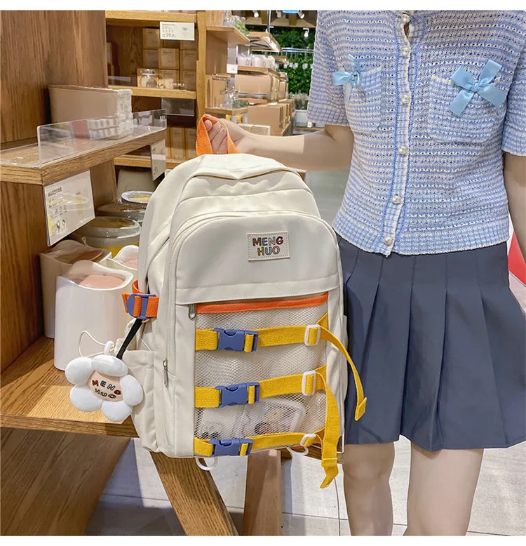 

3644 школьный студенческий рюкзак Harajuku ulzzang, женский летний легкий и тонкий нишевой дорожный рюкзак на шнурке