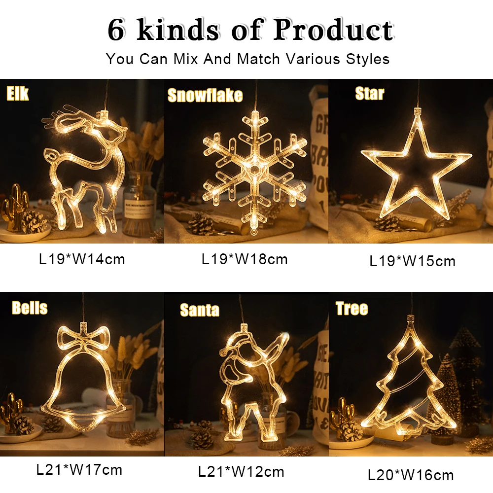 

Christmas Lights LED Lamp Snowflake Santa Claus Suction Cup Window Curtain Fairy Light Wedding Party Decoration Xmas Home Decor