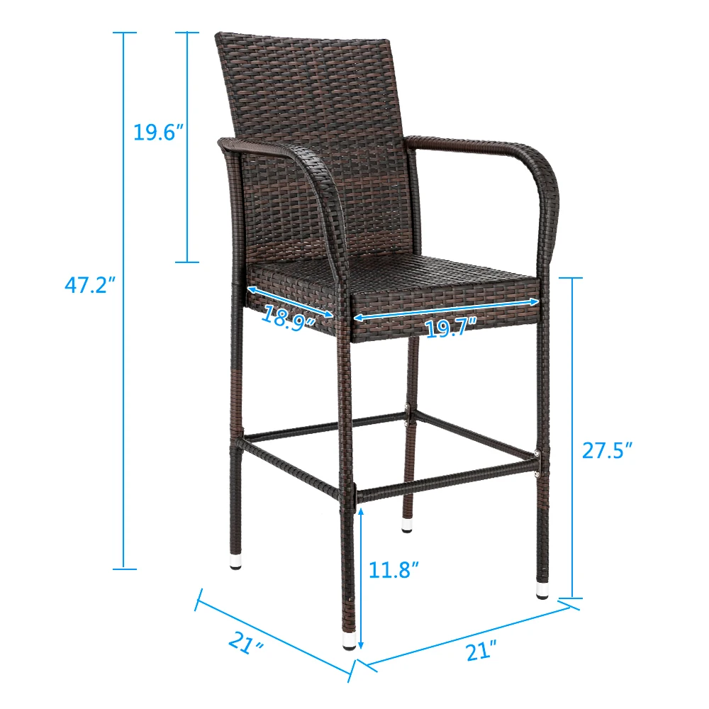 

(Ship From USA) 2pcs High Bar Chair Brown Gradient PE Rattan High Chair Iron Frame Dining Chair Exquisite Workmanship Bar Chair