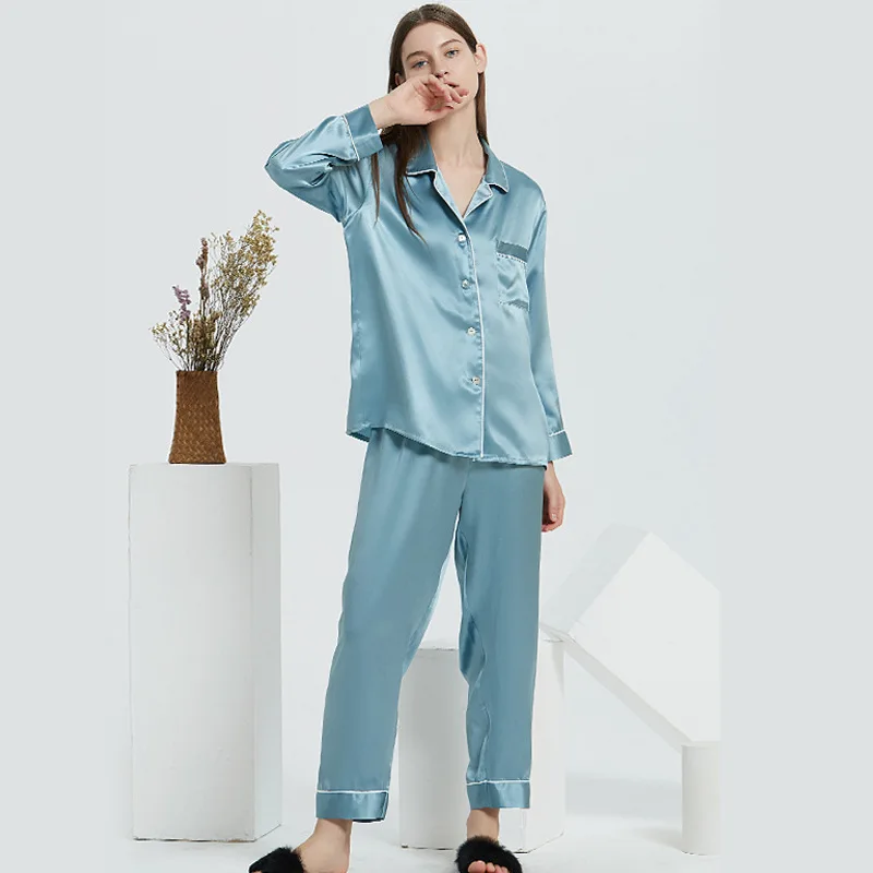 Luxury Silk Long Sleeve Trouser Female Real Silk Homewear Summer Sleepwear Women Pijama 16 Momme Pure Silk Pajamas 100% Mulberr